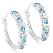 Load image into Gallery viewer, Genuine Swiss Blue Topaz Hoop Earrings