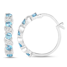 Load image into Gallery viewer, Genuine Swiss Blue Topaz Hoop Earrings