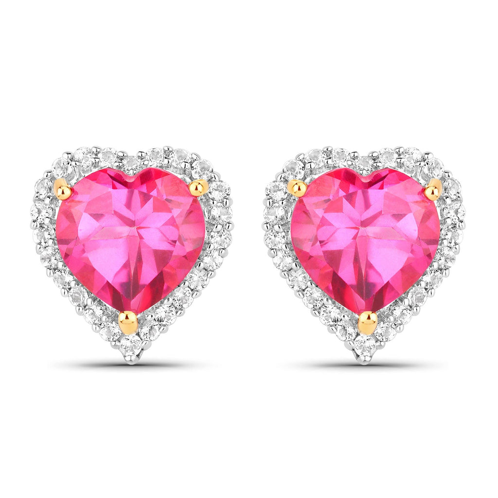 Genuine Pink Topaz Heart Stud Earrings