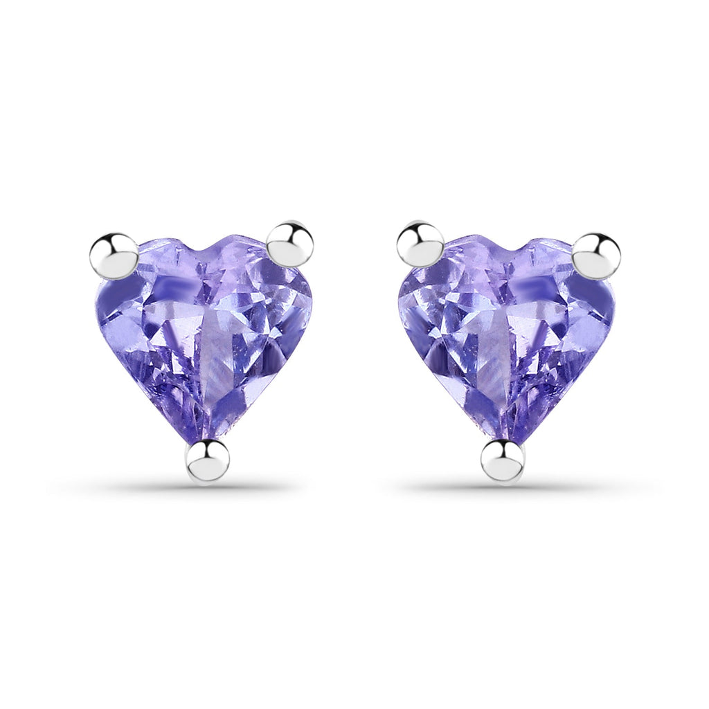 Genuine Tanzanite Heart Stud Earrings