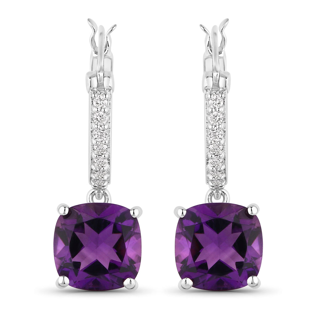 Natural Amethyst Lab Diamond Dangle Earrings