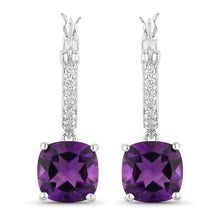 Load image into Gallery viewer, Natural Amethyst Lab Diamond Dangle Earrings