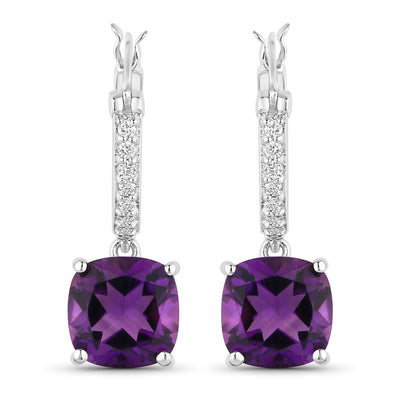 Natural Amethyst Lab Diamond Dangle Earrings