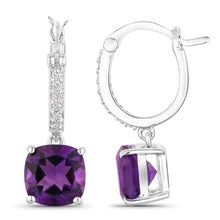 Load image into Gallery viewer, Natural Amethyst Lab Diamond Dangle Earrings