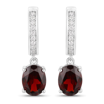 Natural Garnet Lab Diamond Dangle Earrings