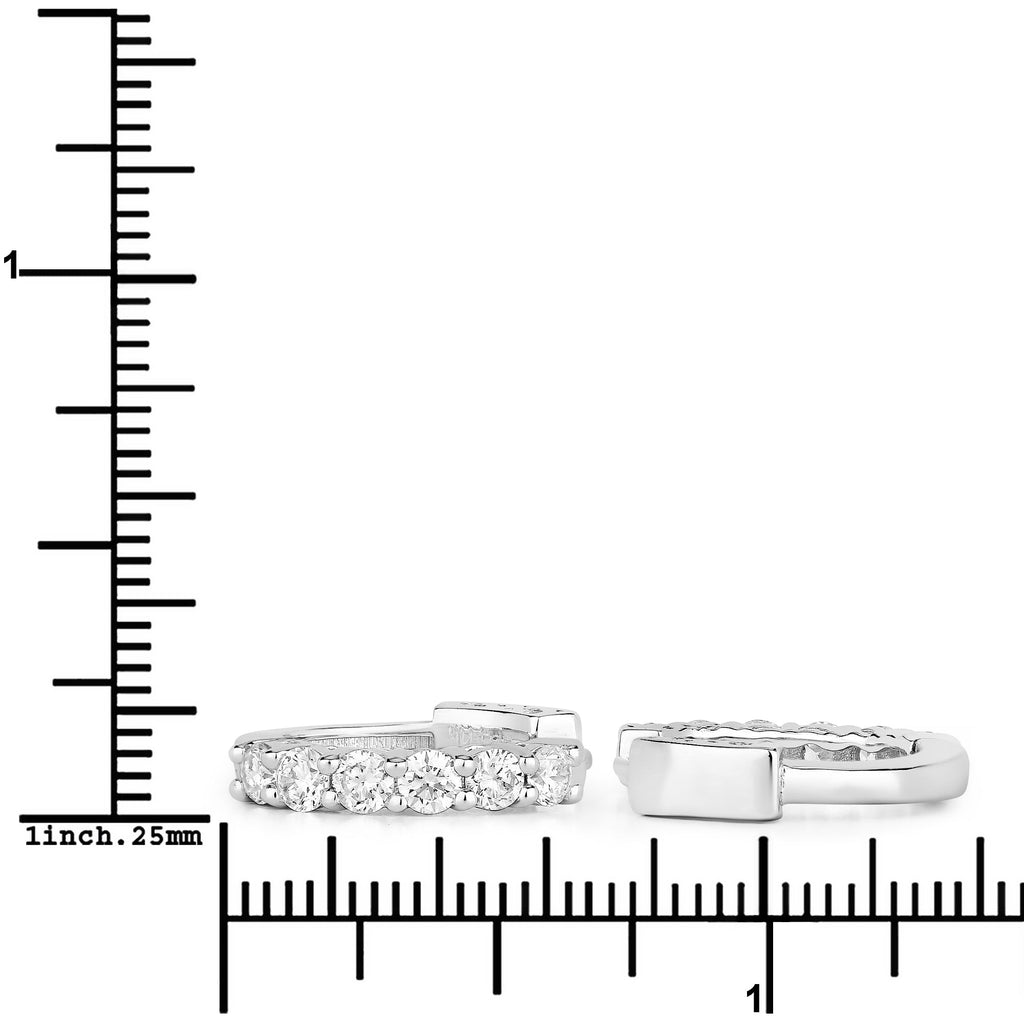 1.32 Ctw Round White Lab Created Diamond Sterling Silver Tennis Huggie Hoop Earrings