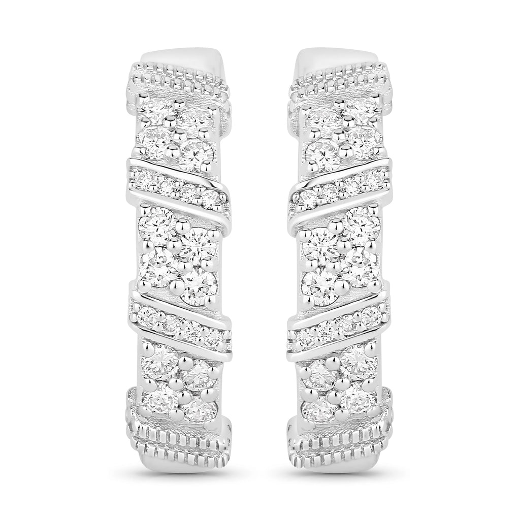 0.8 Ctw Round White Lab Created Diamond Sterling Silver Spiral Ribbon Hoop Earrings
