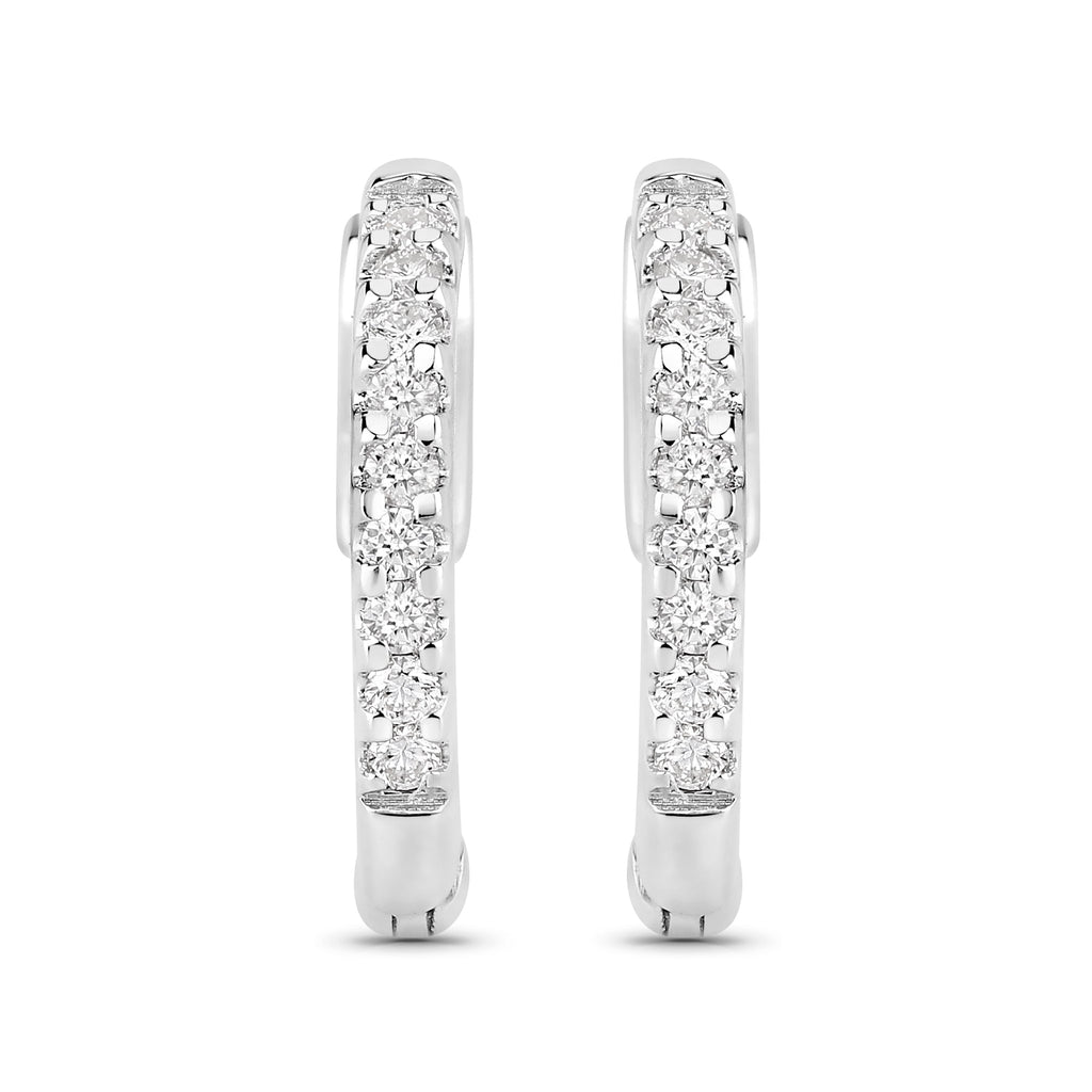 0.27 Ctw Round White Lab Created Diamond Sterling Silver Pave Hoop Earrings