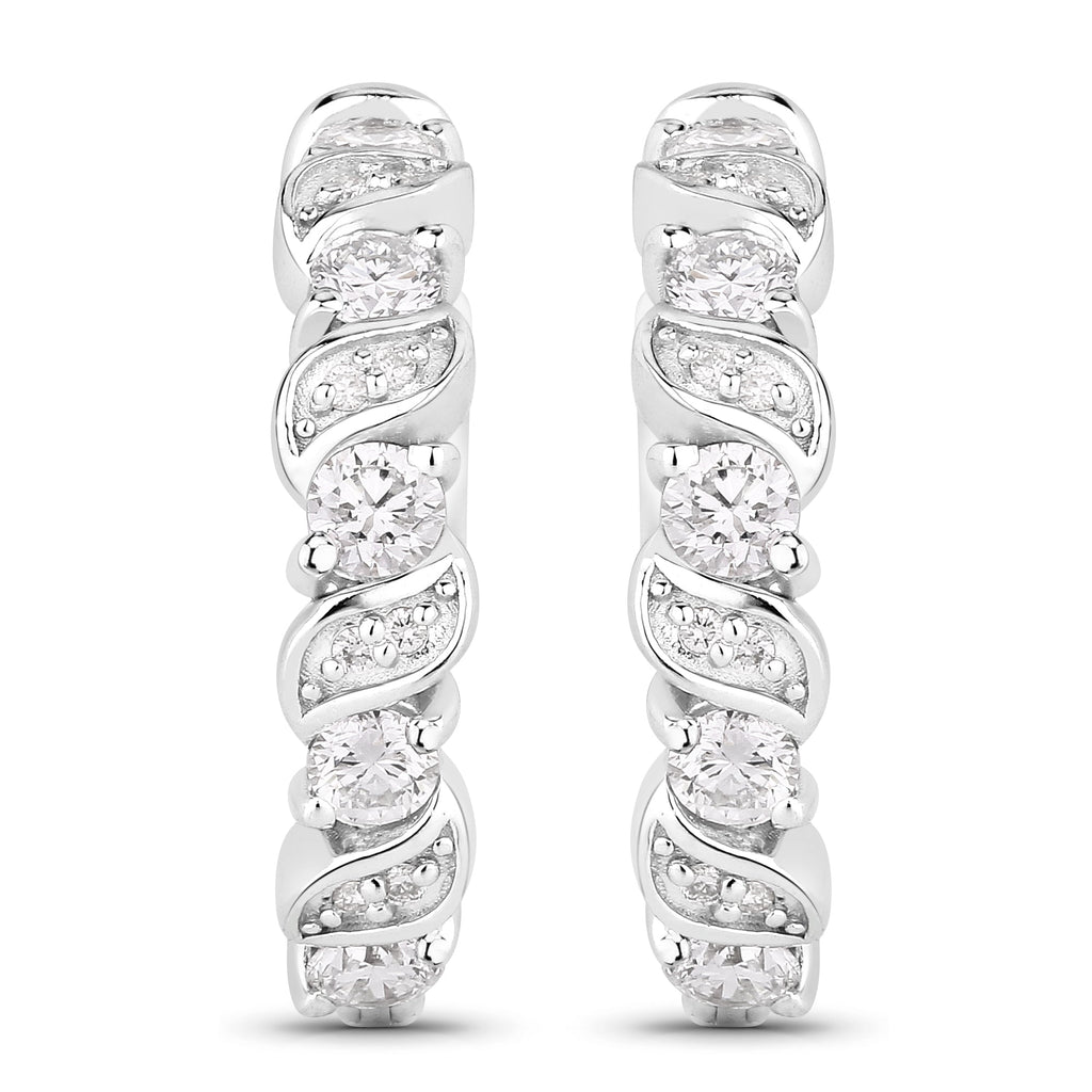 1.18 Ctw Round White Lab Created Diamond Sterling Silver Wave Swirl Hoop Earrings