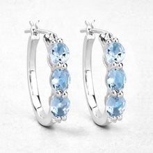 Load image into Gallery viewer, Genuine Blue Aquamarine and Diamond Hoops Earrings