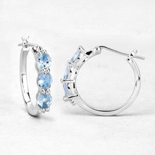 Load image into Gallery viewer, Genuine Blue Aquamarine and Diamond Hoops Earrings
