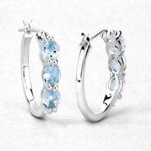 Load image into Gallery viewer, Genuine Blue Aquamarine and Diamond Hoops Earrings