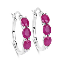 Load image into Gallery viewer, Genuine Pink Ruby and Diamond Hoop Earrings