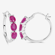 Load image into Gallery viewer, Genuine Pink Ruby and Diamond Hoop Earrings