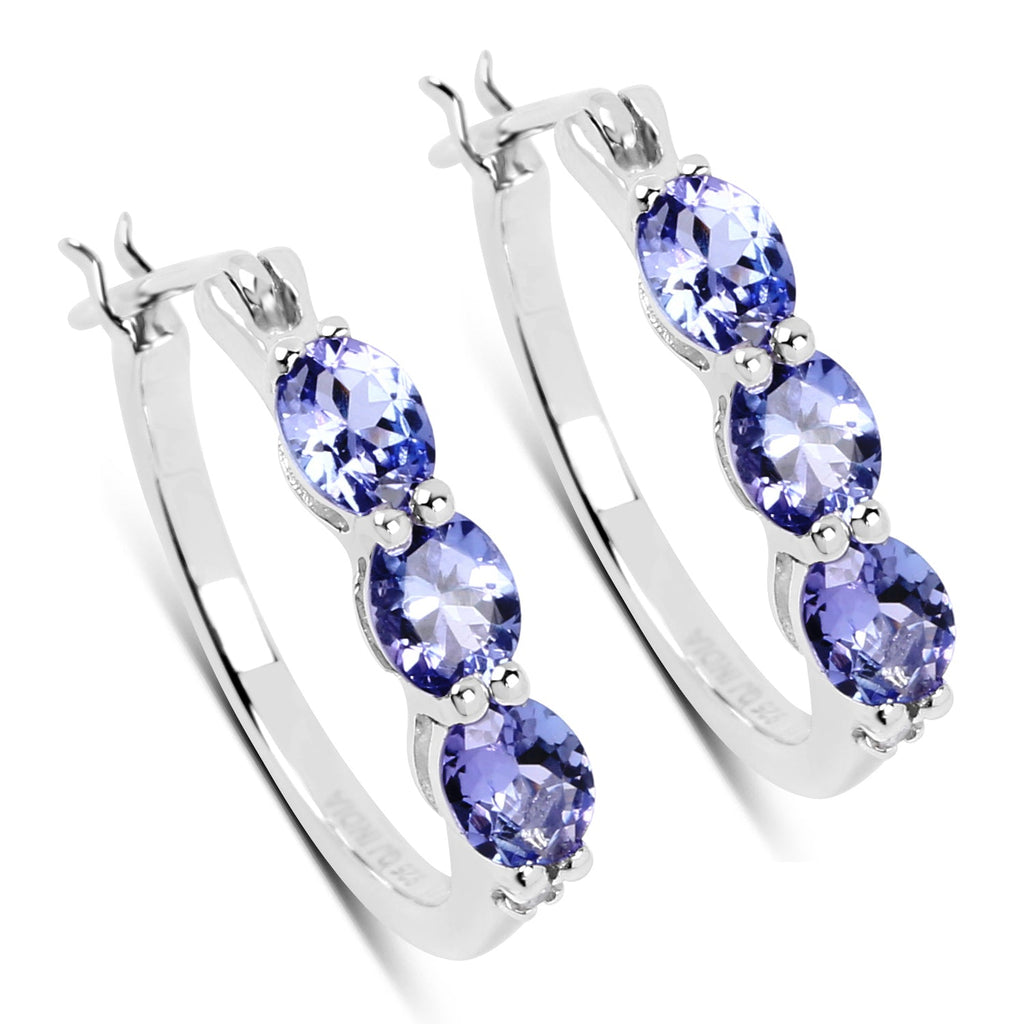 Genuine Tanzanite Diamond 3 Stone Earrings
