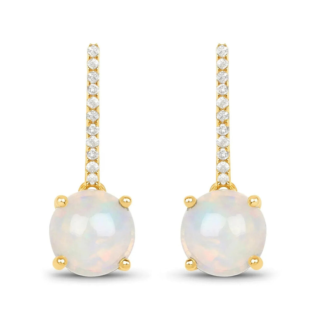 14K Gold Opal And Diamond Drop Earrings