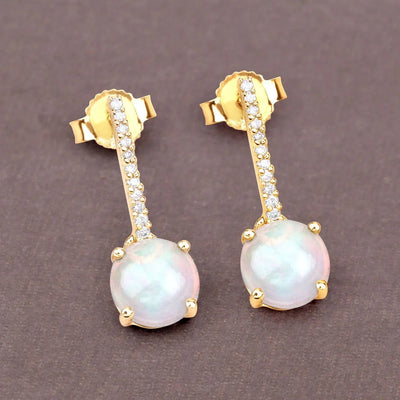 14K Gold Opal And Diamond Drop Earrings