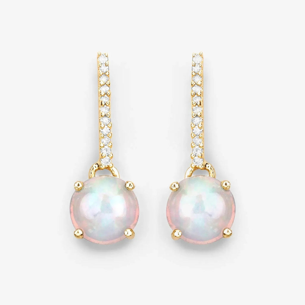 14K Gold Opal And Diamond Drop Earrings