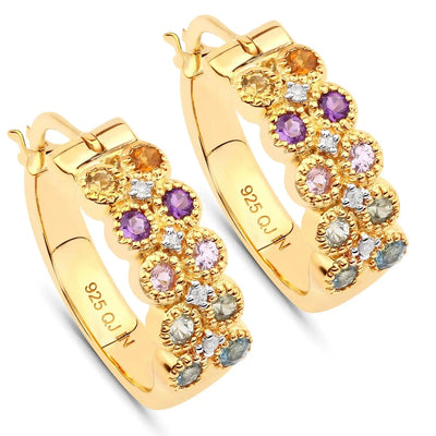 Multicolor Stone Hoop Earrings