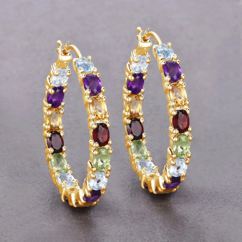 Multi coloured Stone Hoop Earrings