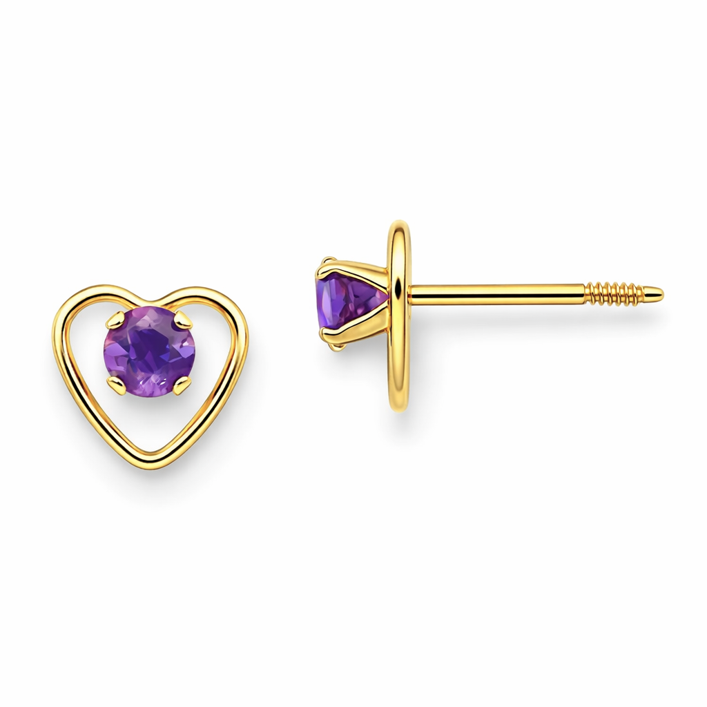 14k Yellow Gold Birthstone Heart Stud Earrings