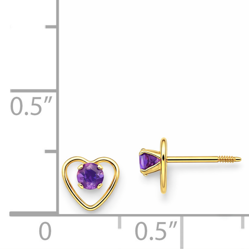 14k Yellow Gold Birthstone Heart Stud Earrings