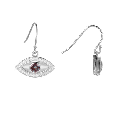 Created Alexandrite Rhodium Plated Evil Eye Earrrings