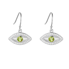 Load image into Gallery viewer, Natural Peridot Rhodium Plated Evil Eye Earrrings