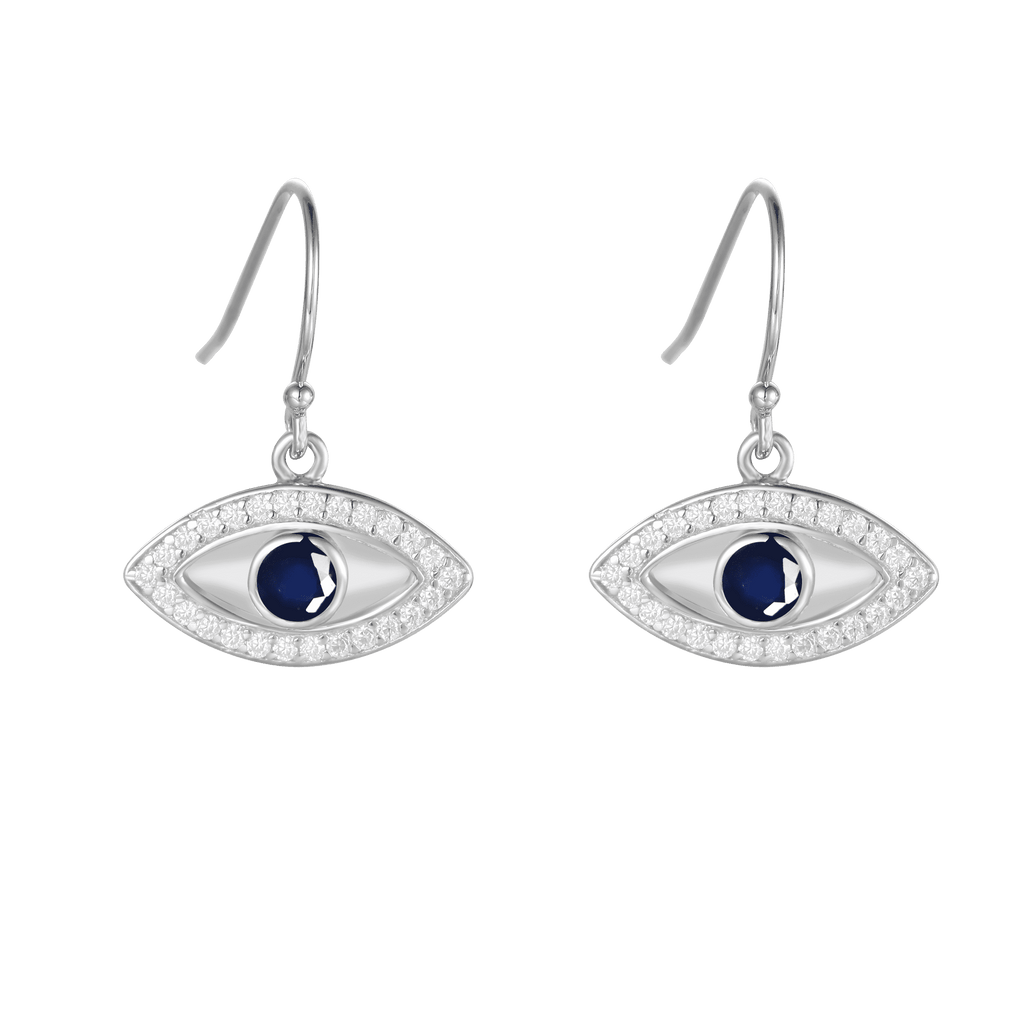 Genuine Sapphire Rhodium Plated Evil Eye Earrrings