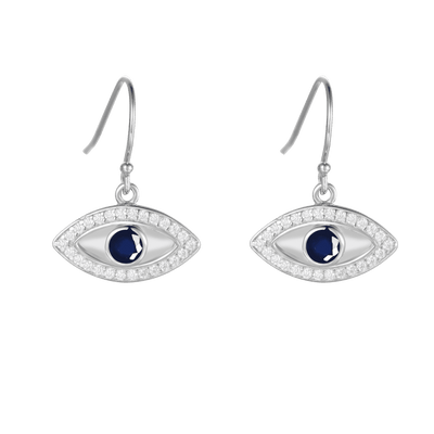 Genuine Sapphire Rhodium Plated Evil Eye Earrrings
