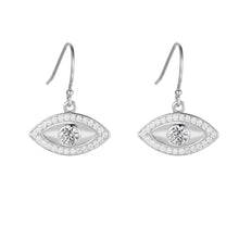 Load image into Gallery viewer, Natural White Topaz Rhodium Plated Evil Eye Earrrings