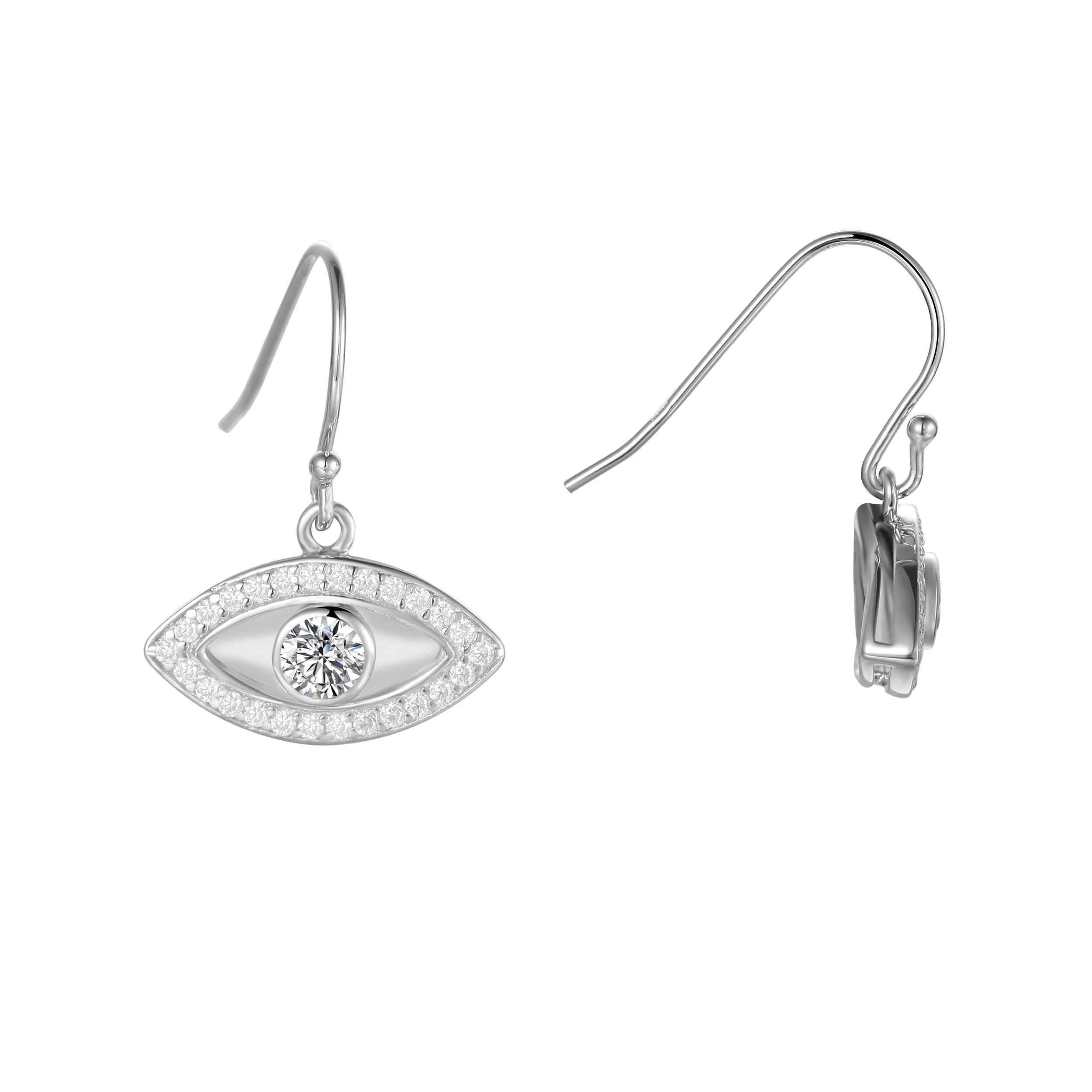 Natural White Topaz Rhodium Plated Evil Eye Earrrings White Topaz Dangling Earrings Rhodium Plated Silver Earrings Gift for Her