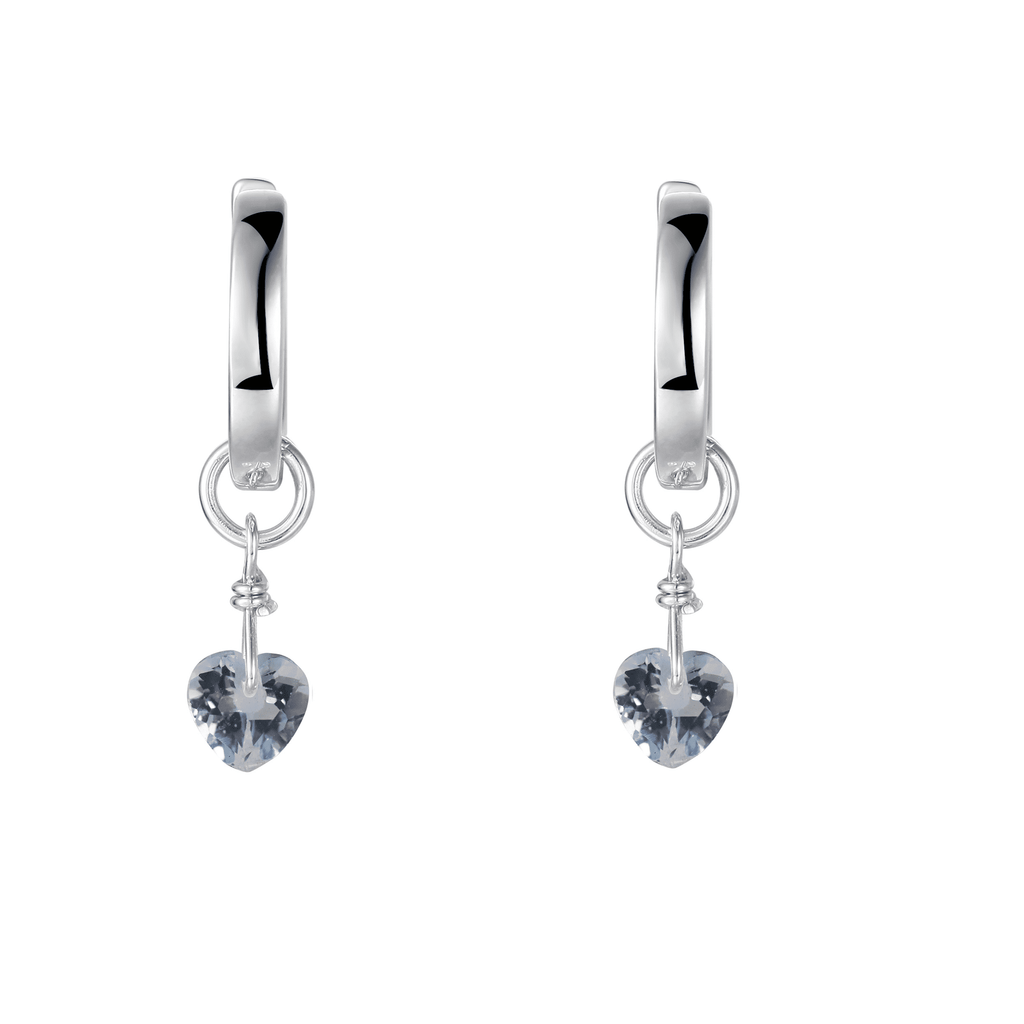 Natural Blue Topaz Dangling Rhodium Heart Earrings