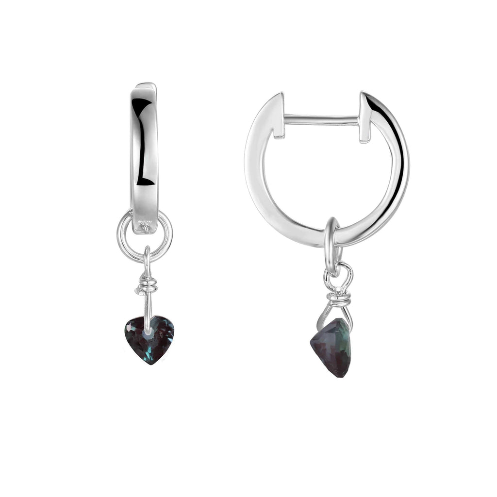 Created Alexandrite Dangling Rhodium Heart Earrings