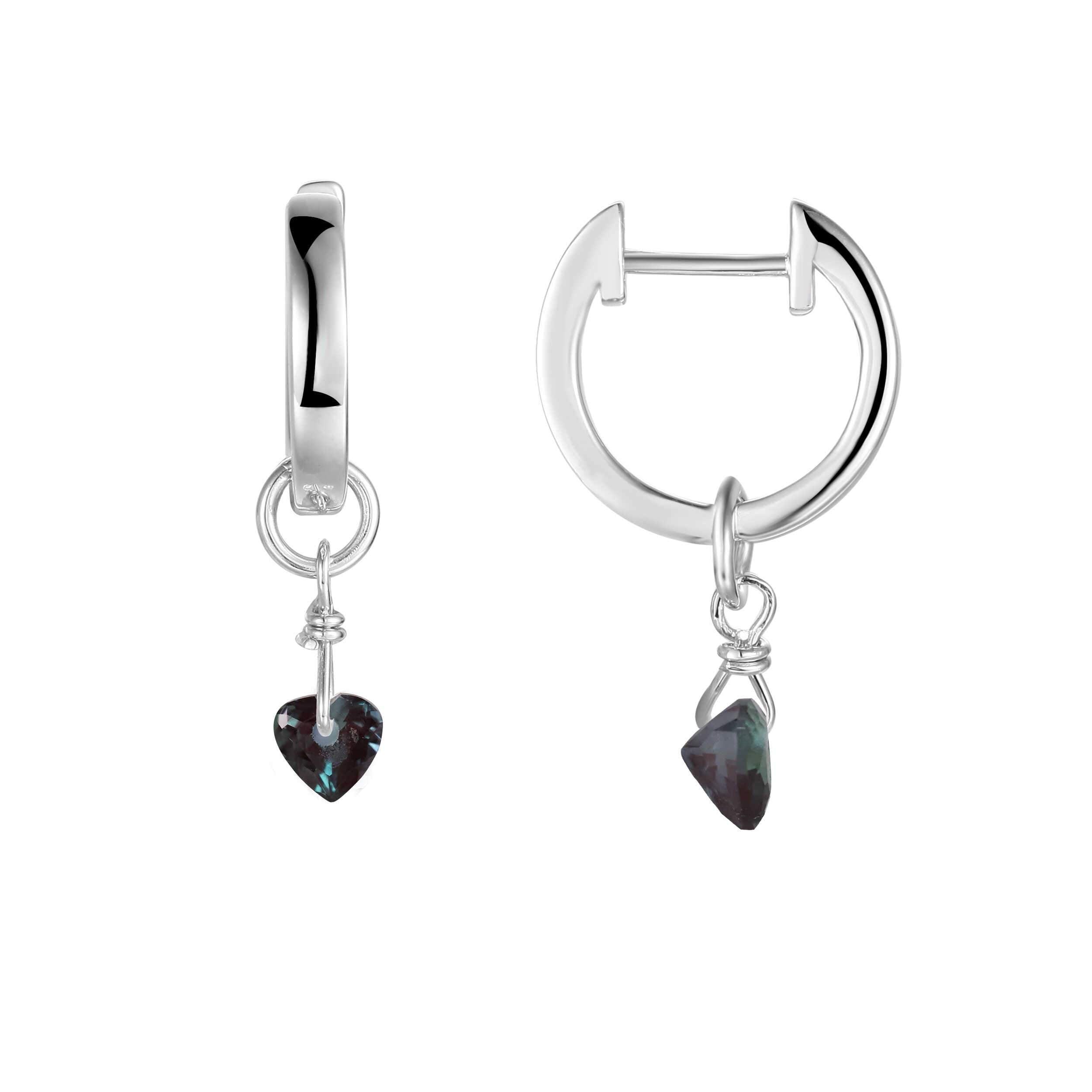 Created Alexandrite Dangling Rhodium Heart Earrings