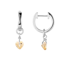 Load image into Gallery viewer, Natural Citrine Dangling Rhodium Heart Earrings
