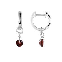 Load image into Gallery viewer, Natural Garnet Dangling Rhodium Heart Earrings