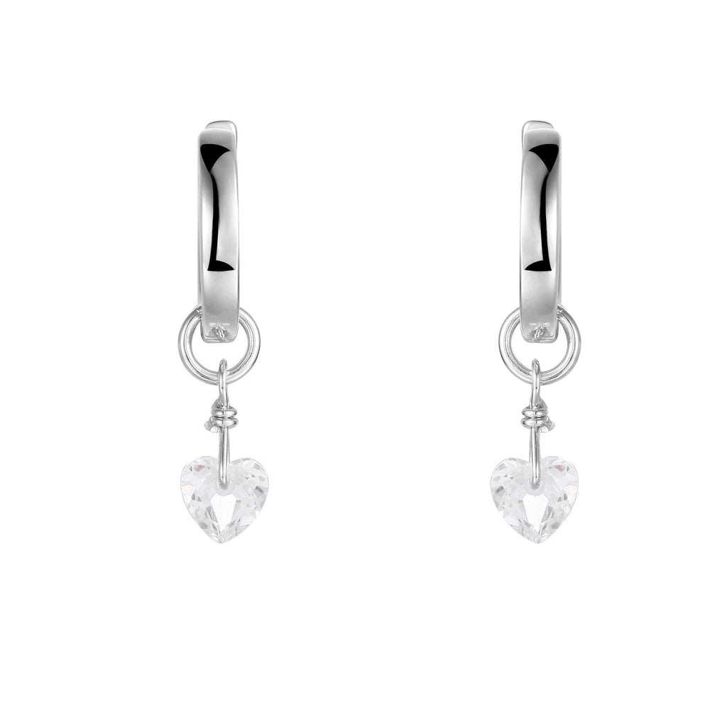 Natural White Topaz Dangling Rhodium Heart Earrings