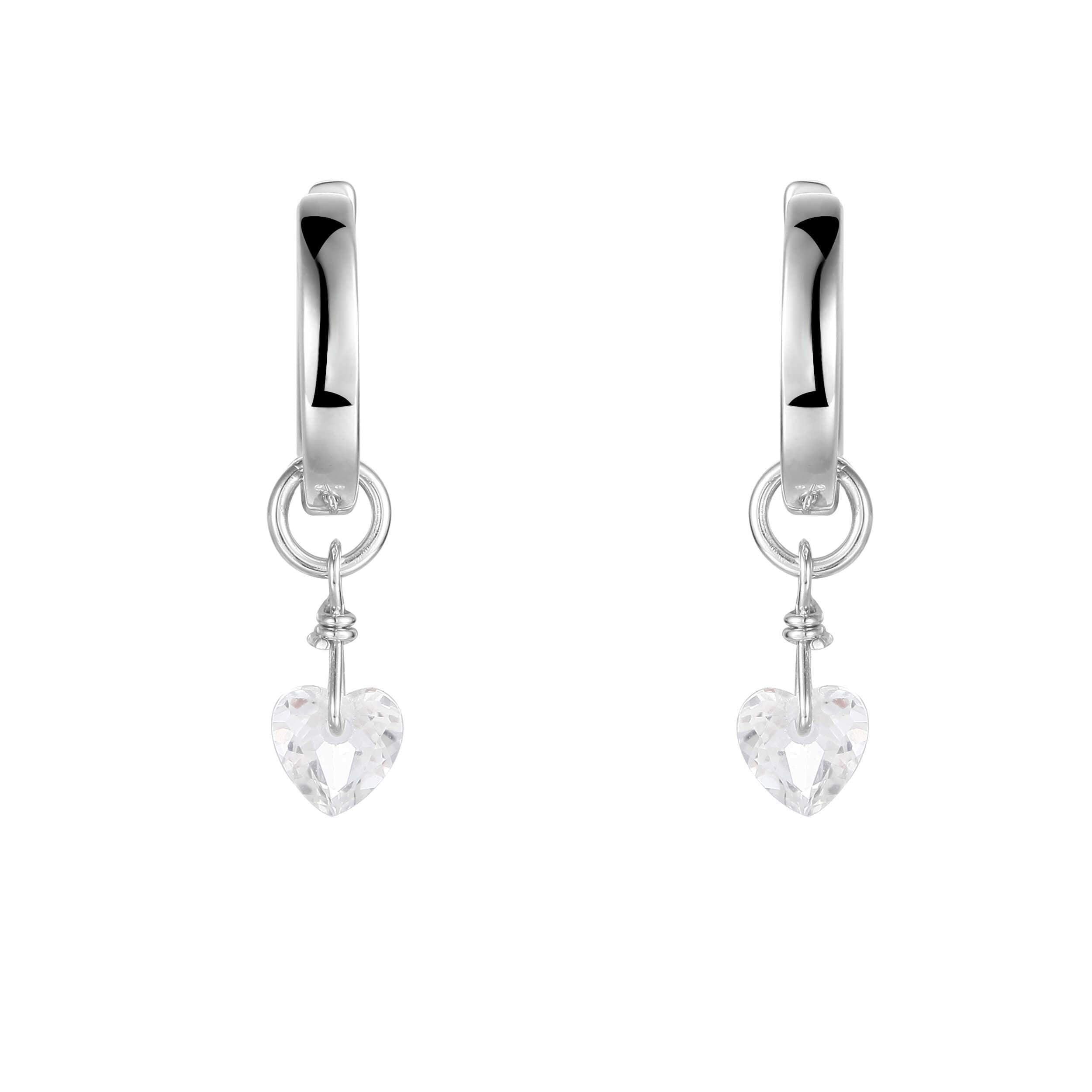 Natural White Topaz Dangling Rhodium Heart Earrings