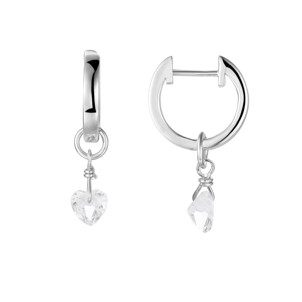 Natural White Topaz Dangling Rhodium Heart Earrings