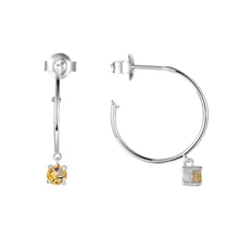 Load image into Gallery viewer, Natural Citrine Dainty Round Rhodium Earrings