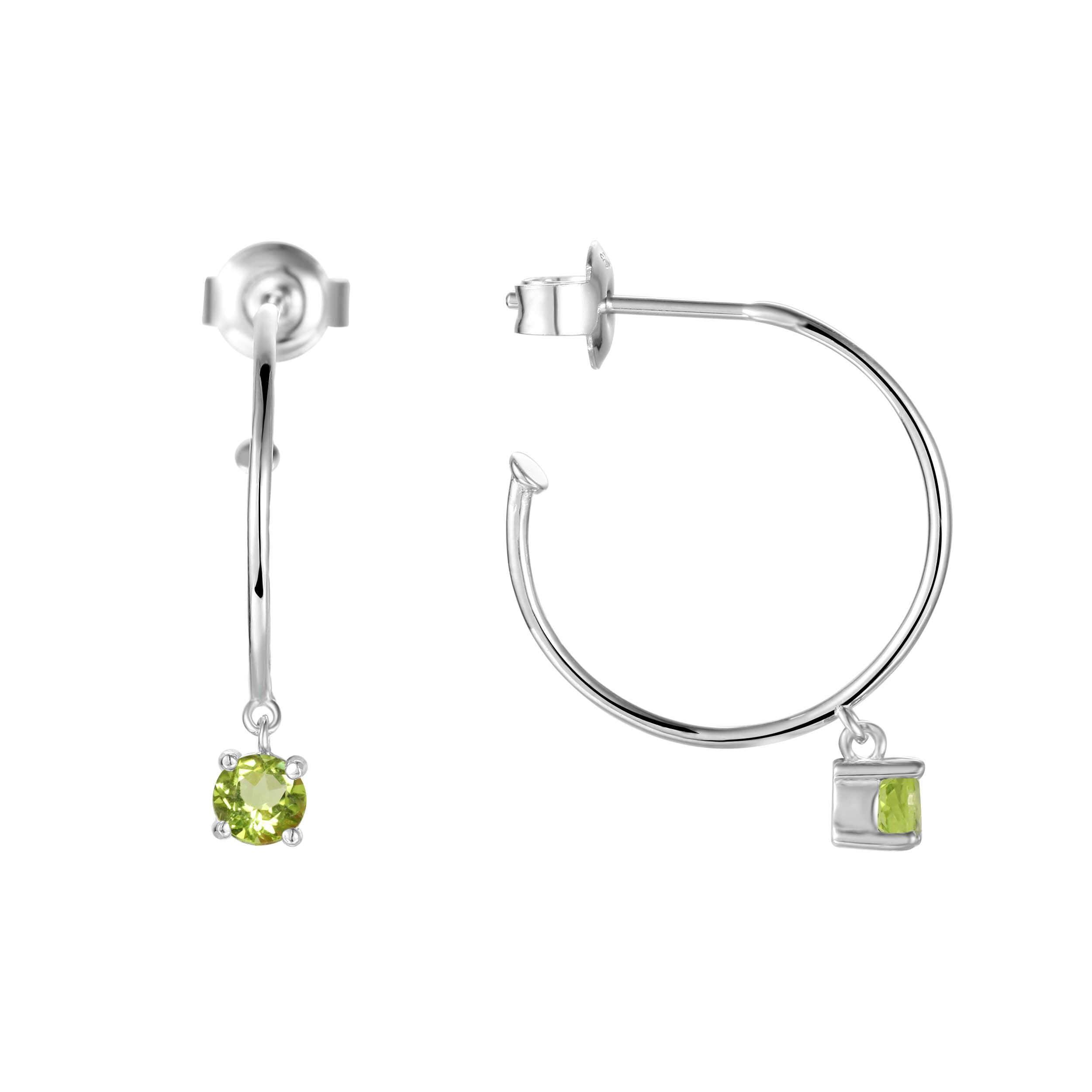 Natural Peridot Dainty Round Rhodium Earrings