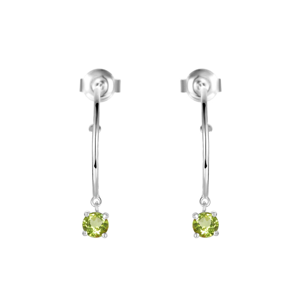 Natural Peridot Dainty Round Rhodium Earrings