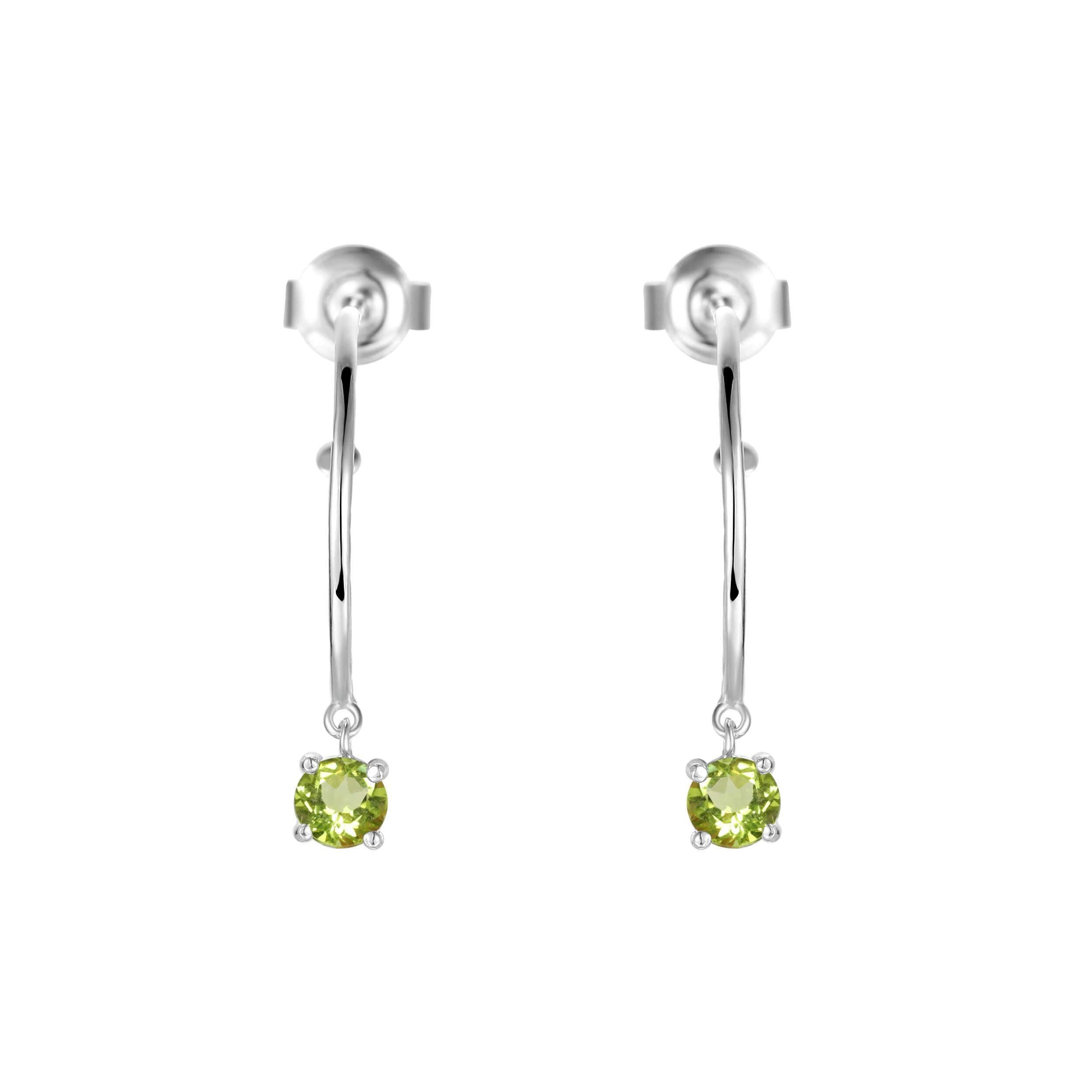 Natural Peridot Dainty Round Rhodium Earrings