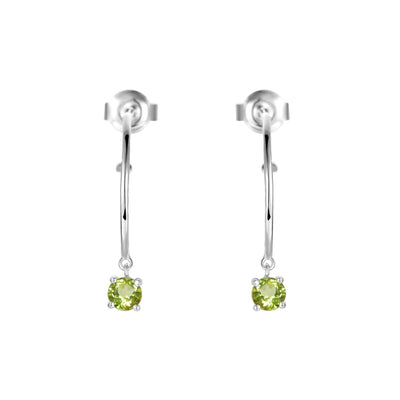 Natural Peridot Dainty Round Rhodium Earrings