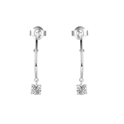 Natural White Topaz Dainty Round Rhodium Earrings
