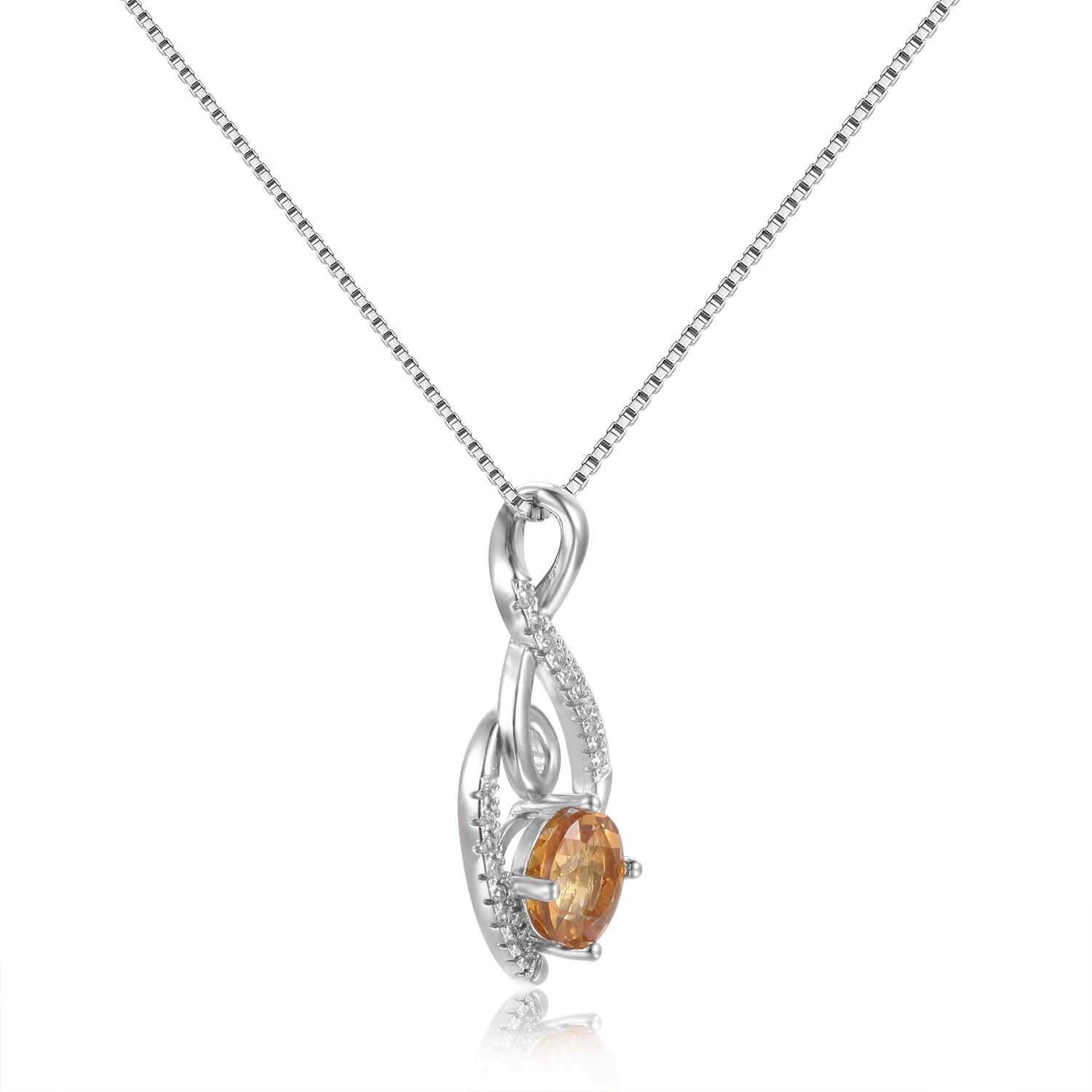 Graceful Round cut Natural Citrine Pendant Necklace with White Sapphire