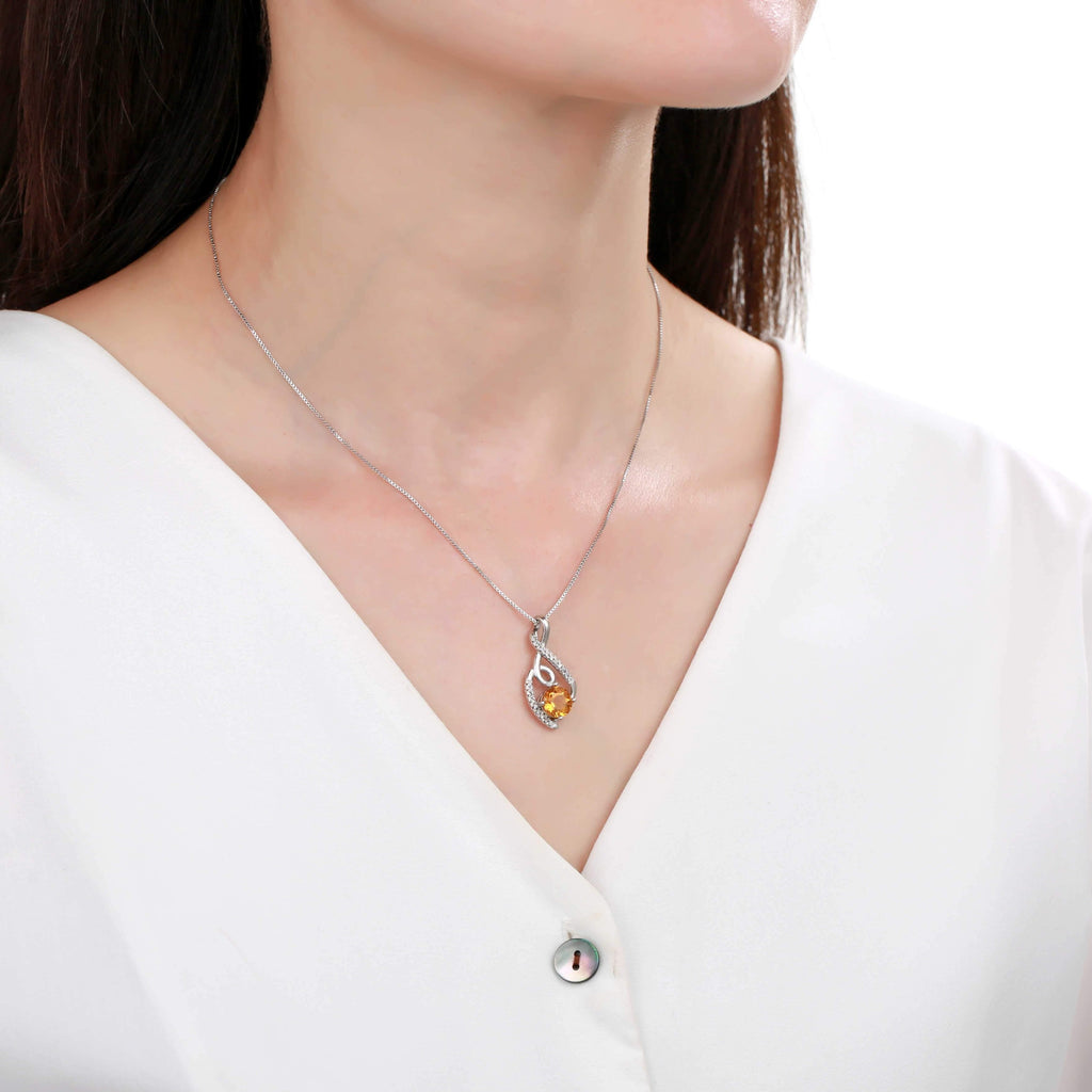 Graceful Round cut Natural Citrine Pendant Necklace with White Sapphire
