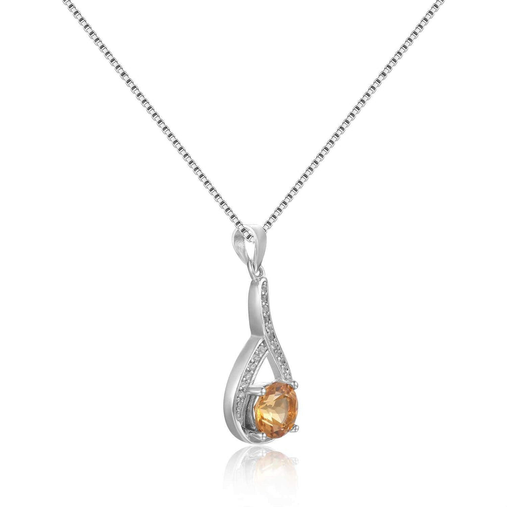 Sophisticated Round cut Natural Citrine Pendant Necklace with White Sapphire