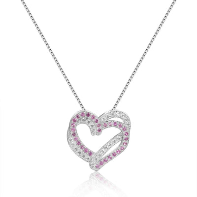 Captivating Round cut Genuine Pink Sapphire Heart Necklace Pendant with White Sapphire